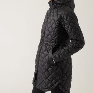 Athleta Women's Black Whisper Featherless Quilted Puffer Parka Jacket Size XL